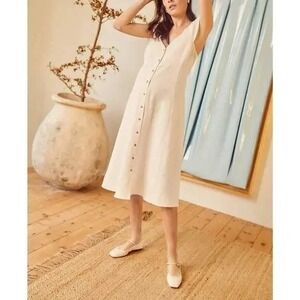 HATCH Jules midi dress size 2 linen blend tan maternity relaxed